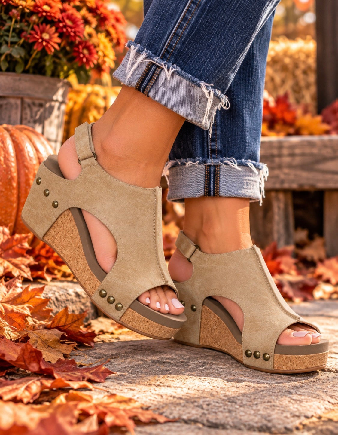 Corkys Smooth Taupe Carley Wedges