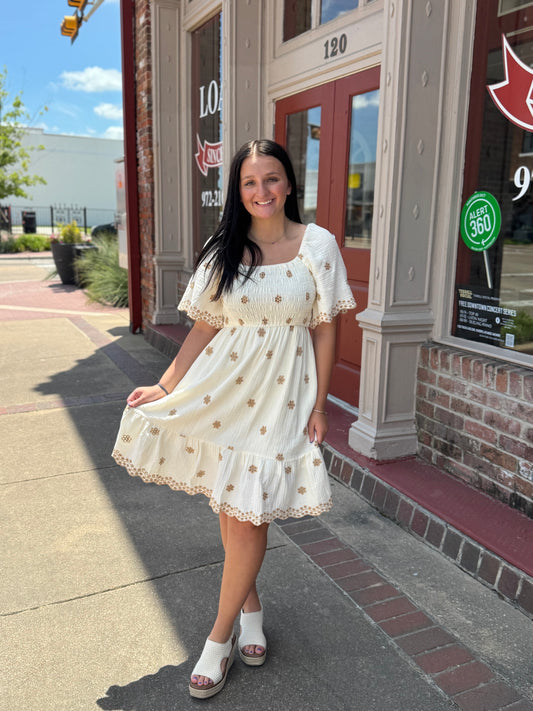 ANGELA EYELET FLOWER DRESS