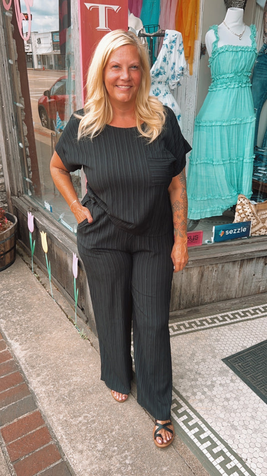 Hailey Black Textured Set with Pants