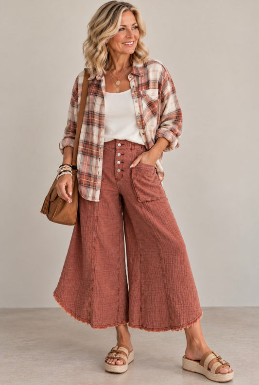 EASEL BUTTON FRONT PECAN PANTS