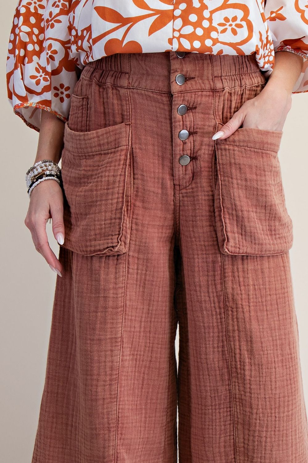 EASEL BUTTON FRONT PECAN PANTS