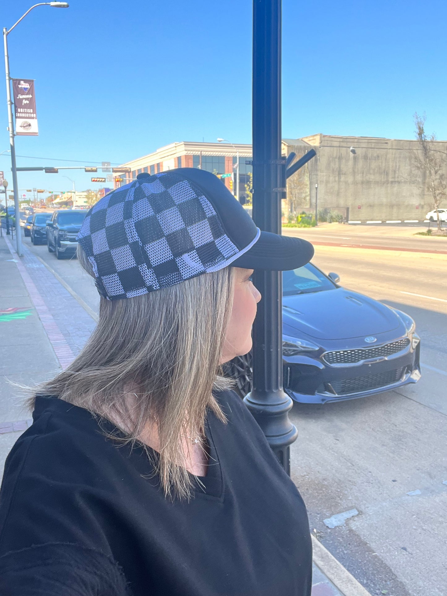 Black Checkered Trucker Hat