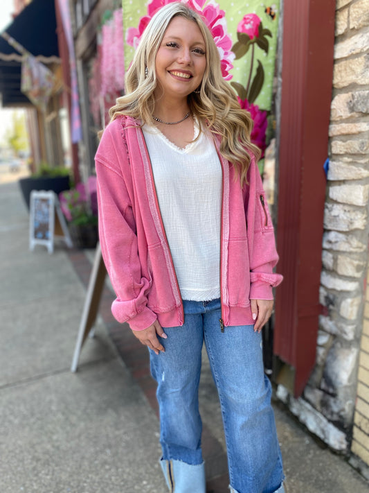 EASEL MALIBU PINK ZIP UP HOODIE