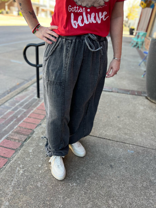Black Cotton Gauze Lace Boho Pants