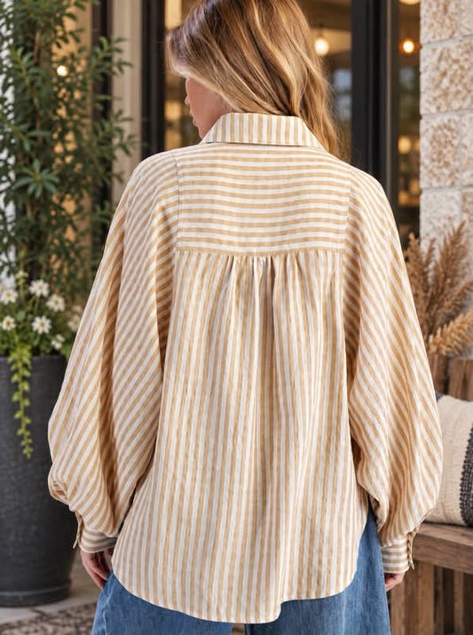 CARMEL STRIPES BALLOON SLEEVE TOP