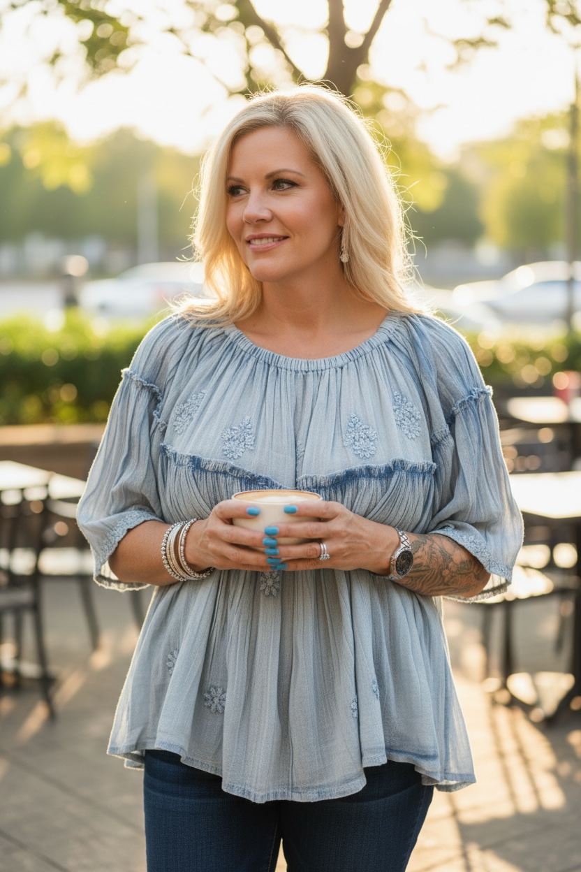 DAISY DENIM BLUE TOP