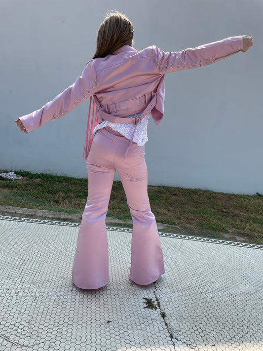 SHANIA PINK METALLIC JACKET AND PANT SET