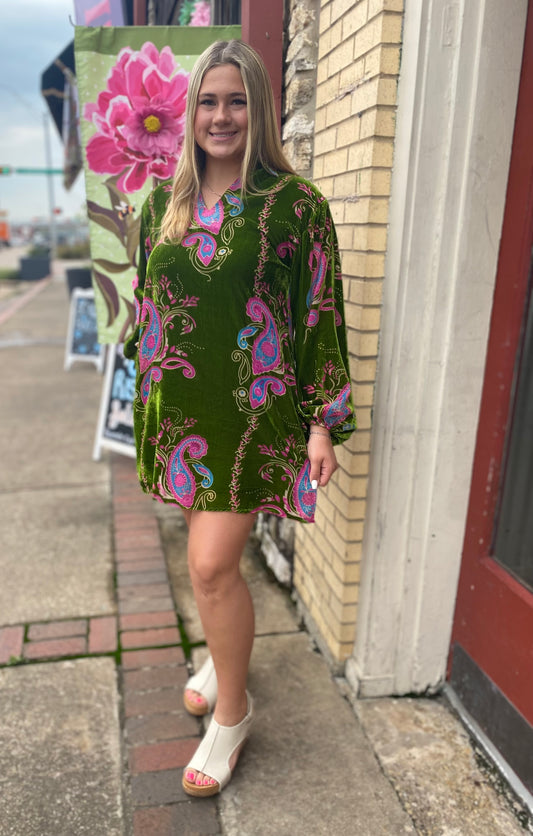 AVA VELVET PAISLEY DRESS