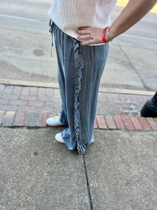 Demi Washed Denim Ruffle Pants