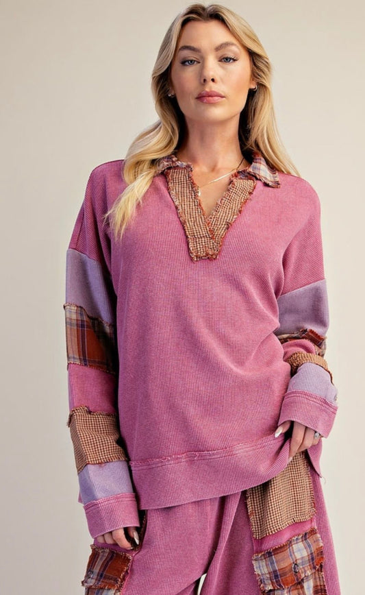 EASEL LIPSTICK PLAID TOP OF SET