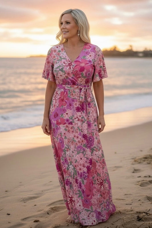 Pink Flower Fields Maxi Dress