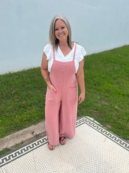 Mauve Here I Am Overalls