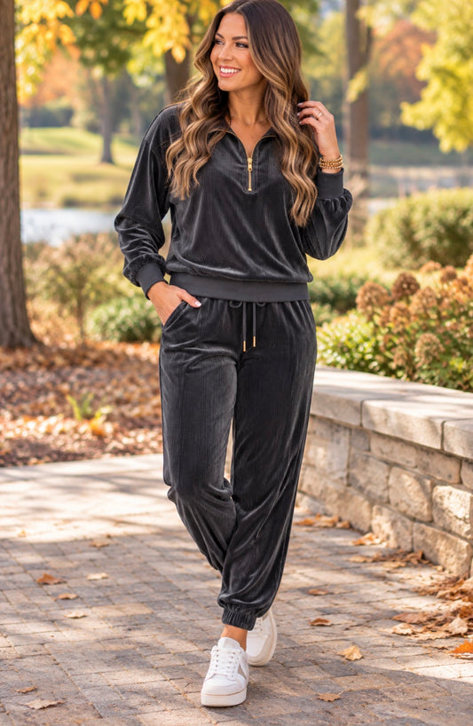 CUDDLE UP CHARCOAL VELVET PANTS