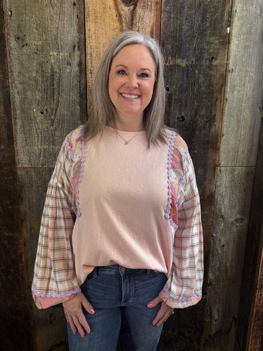 Peach Mix Print Long Sleeve Top