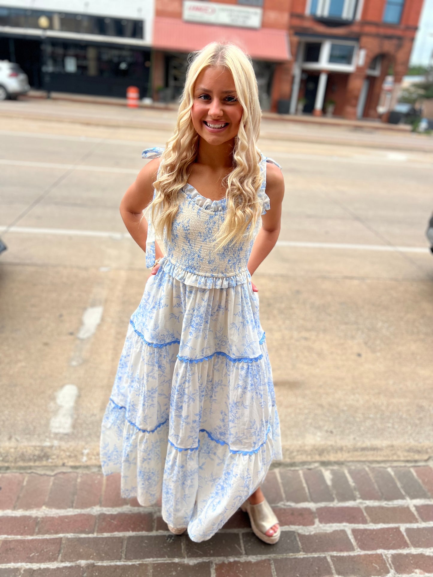 Blue Floral Midi Dress