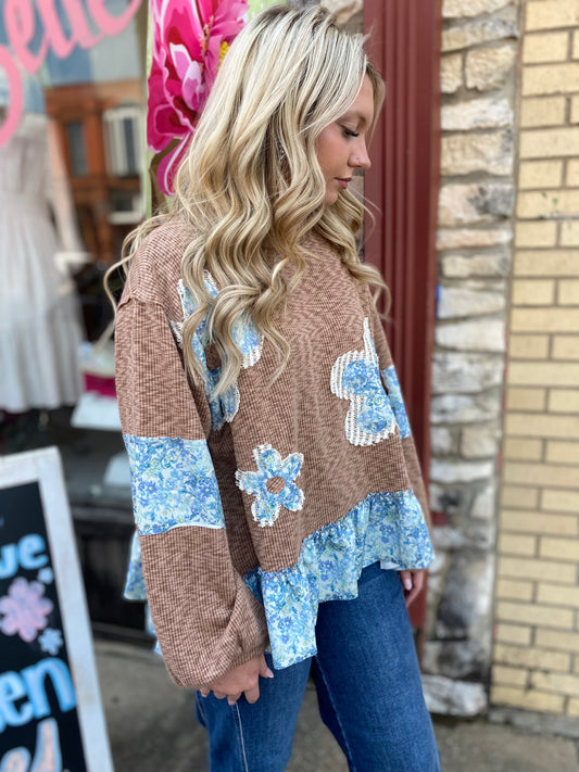 Brenly Blue Flower Patch Top