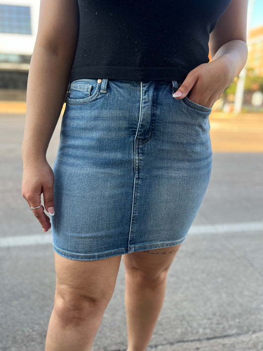Judy Blue Tummy Control Light Washed Denim Skirt