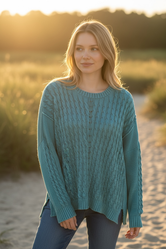 CABLE KNIT MINERAL WASH SWEATER