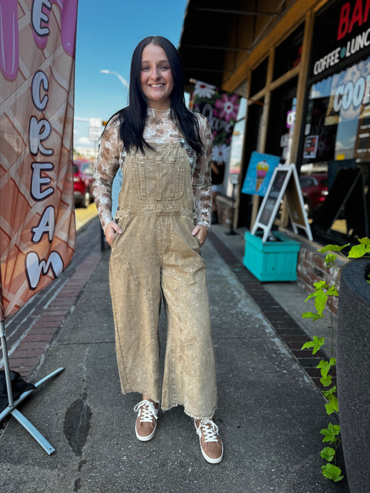 EASEL FLOWER WASHED TWILL OVERALLS