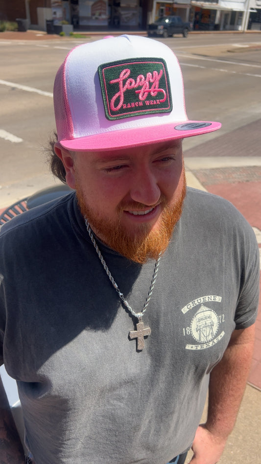 Lazy J Ranch White Pink Breakaway Patch Hat