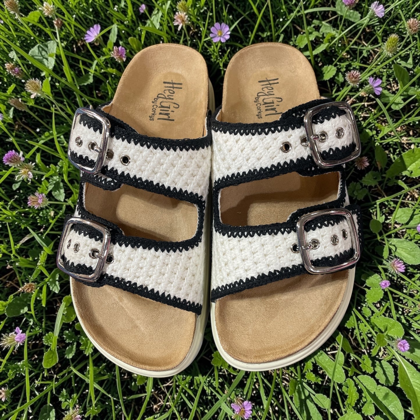 CORKYS RUMOR HAS IT IVORY BLACK SANDALS