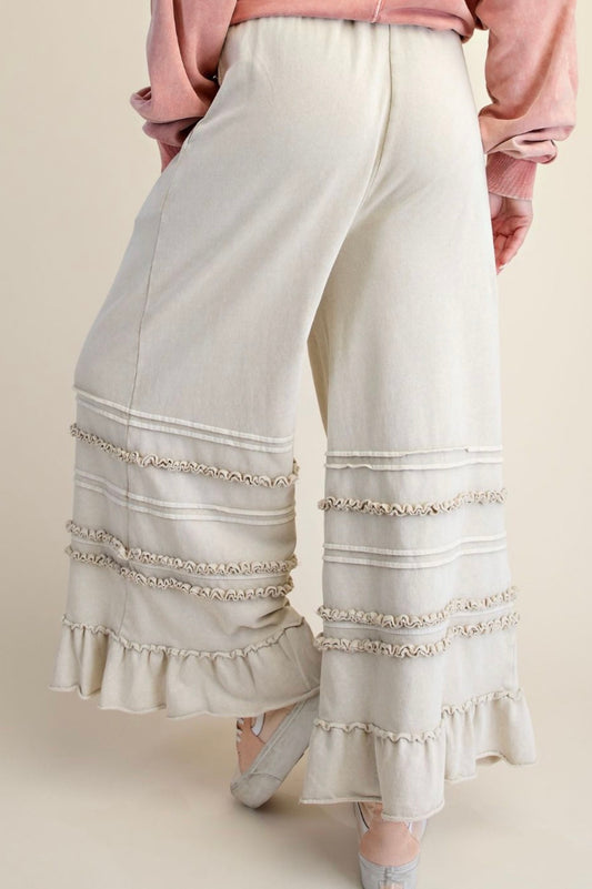 MINERAL WASH ECRU RUFFLED PALAZZ0