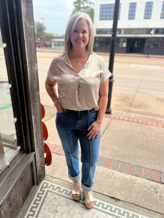 Judy Blue Trina Straight Fit Cuffed Jeans