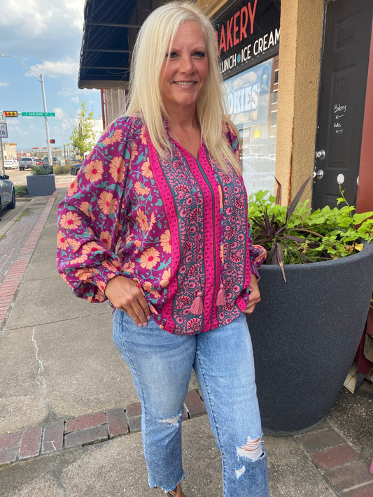 CHERYL DENISE FLORAL MAGENTA TOP