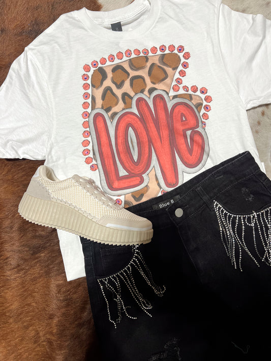 Love Leopard Lightning Tee With Bling