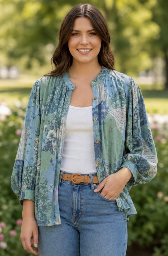 DAYDREAMING PATCHWORK PRINT TOP