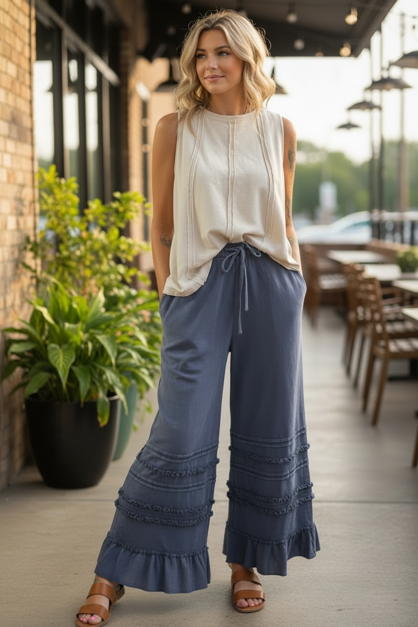MINERAL WASH RUFFLED PALAZZ0