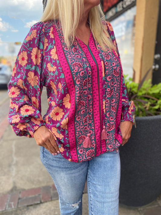 CHERYL DENISE FLORAL MAGENTA TOP