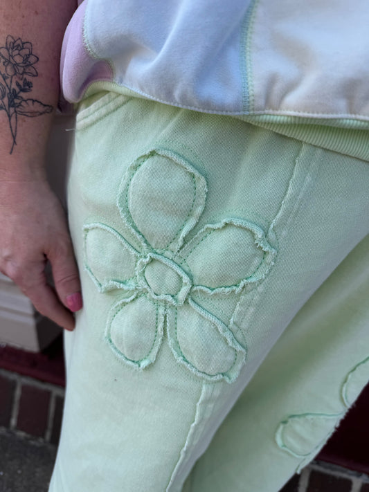 Icy Lime Flower Patch Terry Pants