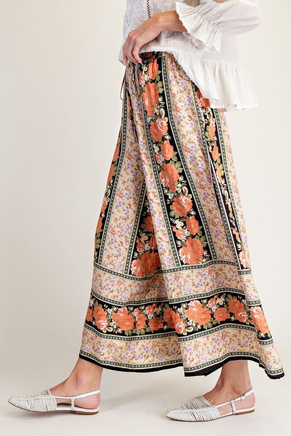 VINTAGE FLOWY FLORAL CROP PANTS