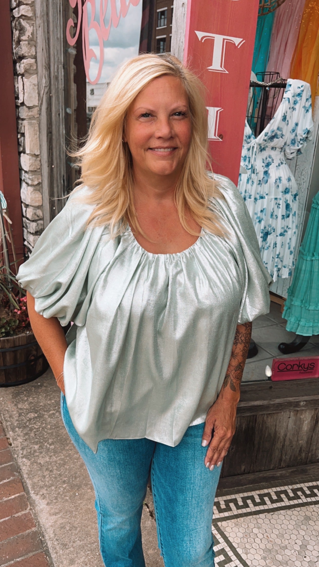 Cindy Sage Metallic Top