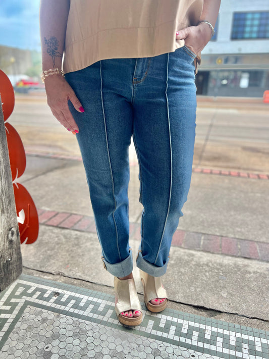 Judy Blue Trina Straight Fit Cuffed Jeans