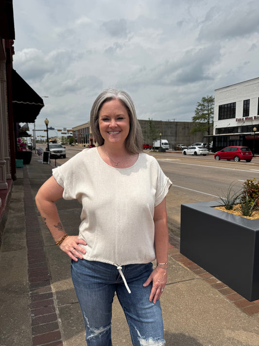 Opal Oatmeal Tie Hem Top