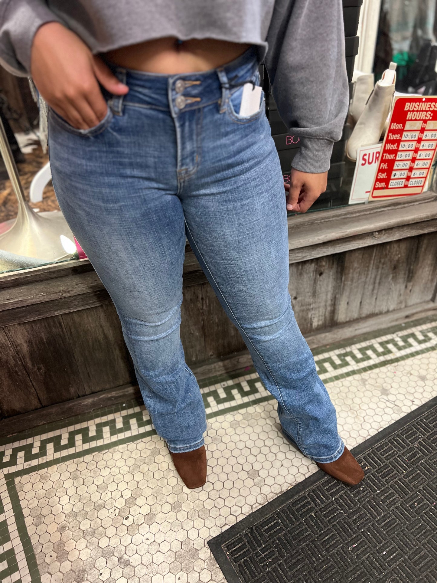 Mica Bucking Out Mid Rise Bootcut