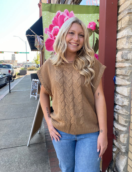 CAILEIGH CABLE KNIT SWEATER VEST MOCHA
