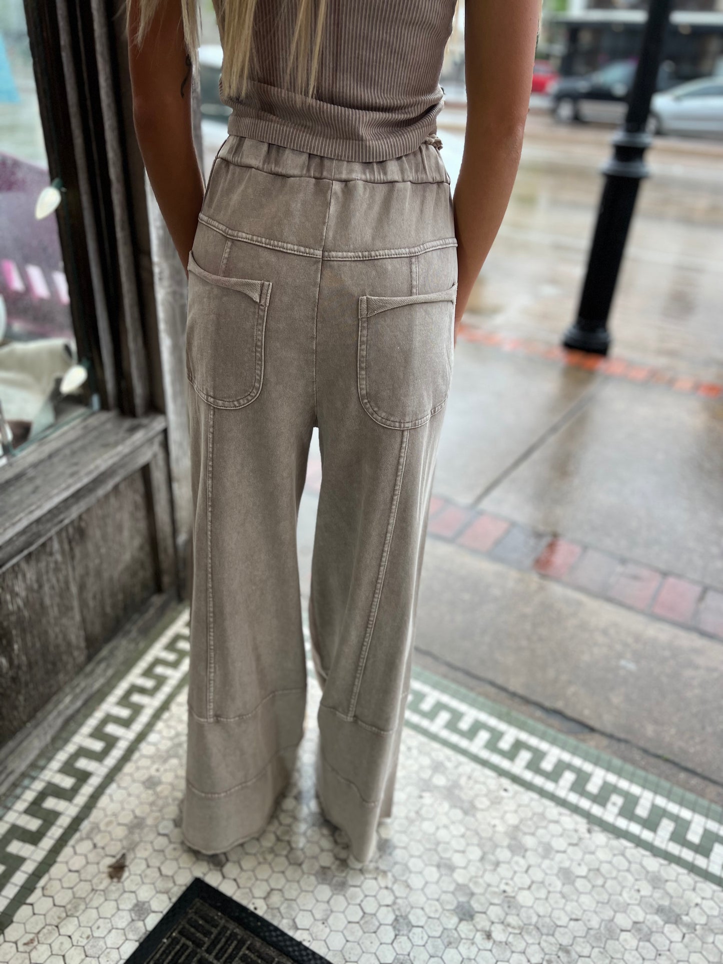 Mineral Wash Terry Knit Taupe Pants