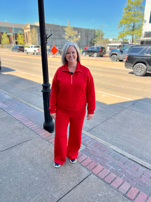 Red Textured 3/4 Zip