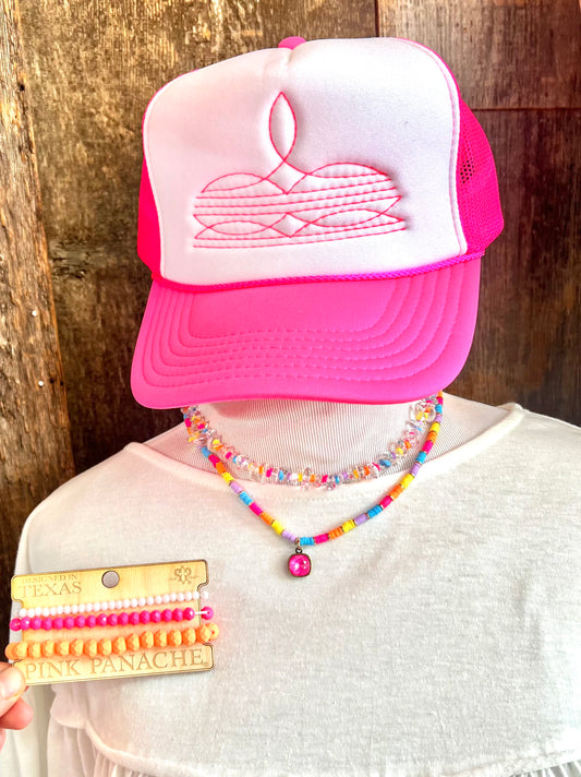 Western Embroidered Neon Pink Trucker Hat