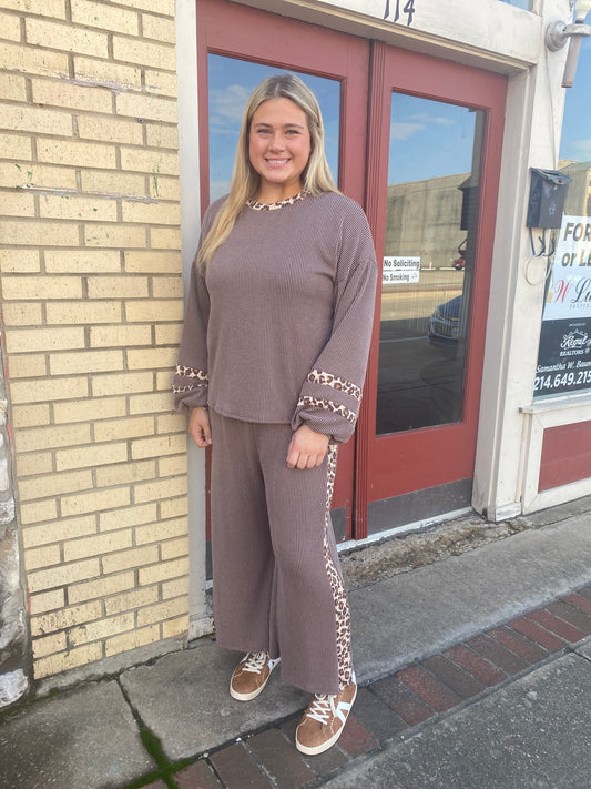 RIBBED MOCHA LEOPARD SET TOP
