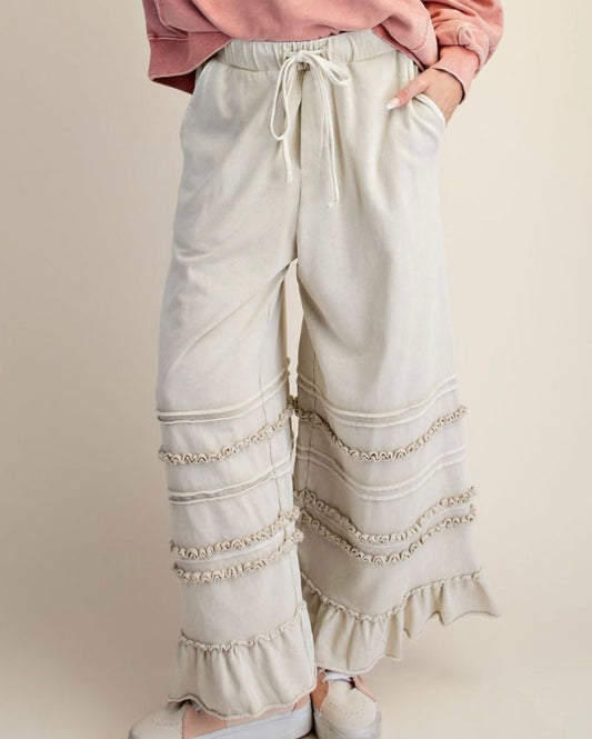 MINERAL WASH ECRU RUFFLED PALAZZ0