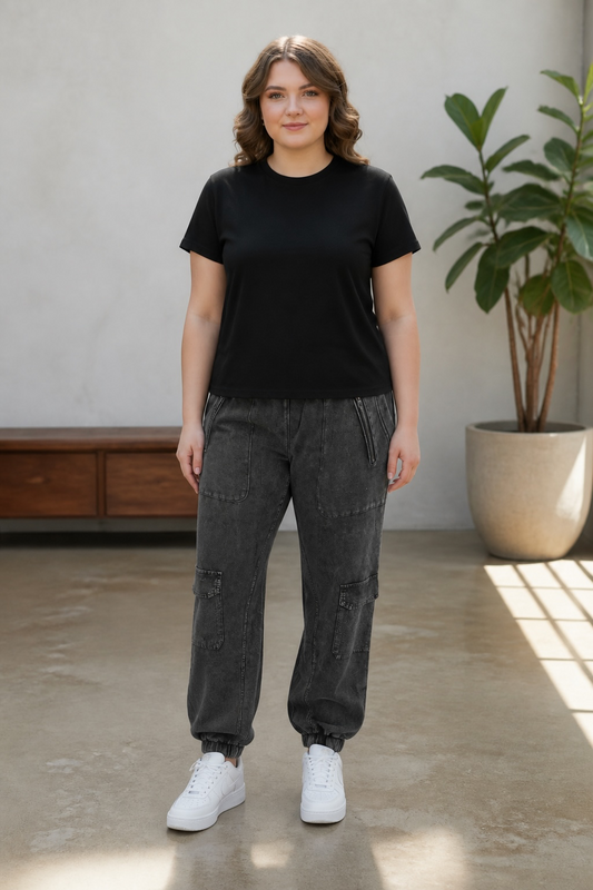 Black Mineral Wash Cargo Pants