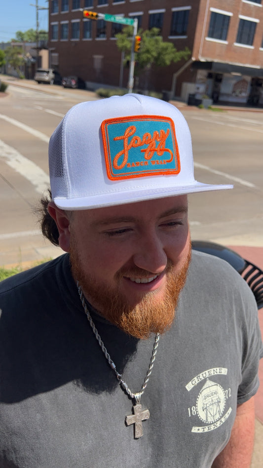 Lazy J Ranch White Teal Breakaway Patch Hat