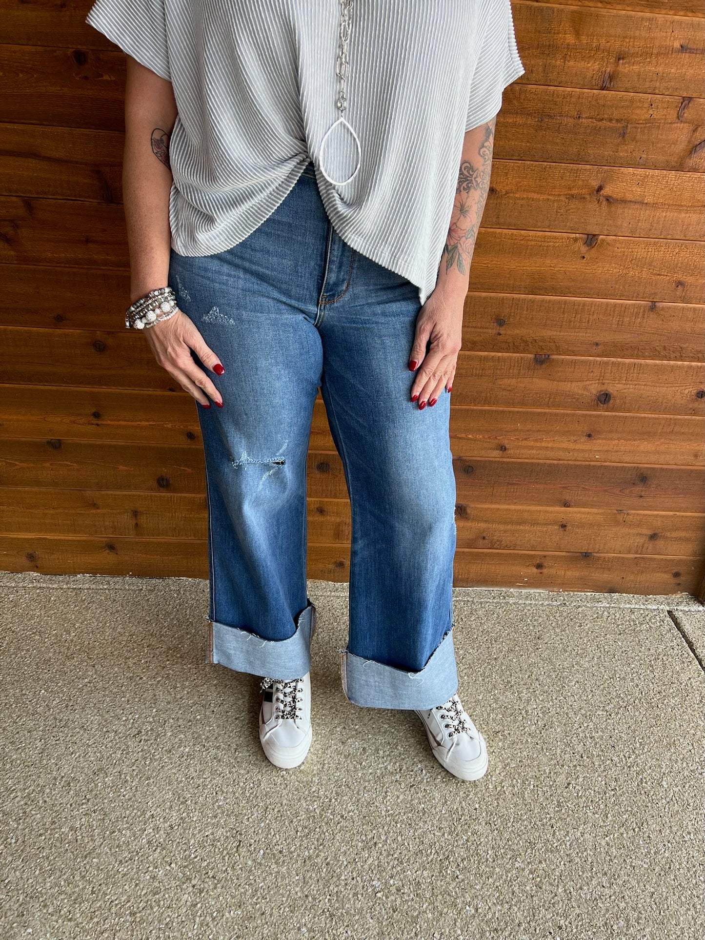 Judy Blue Retro Wide Leg With Cuff HW Jeans