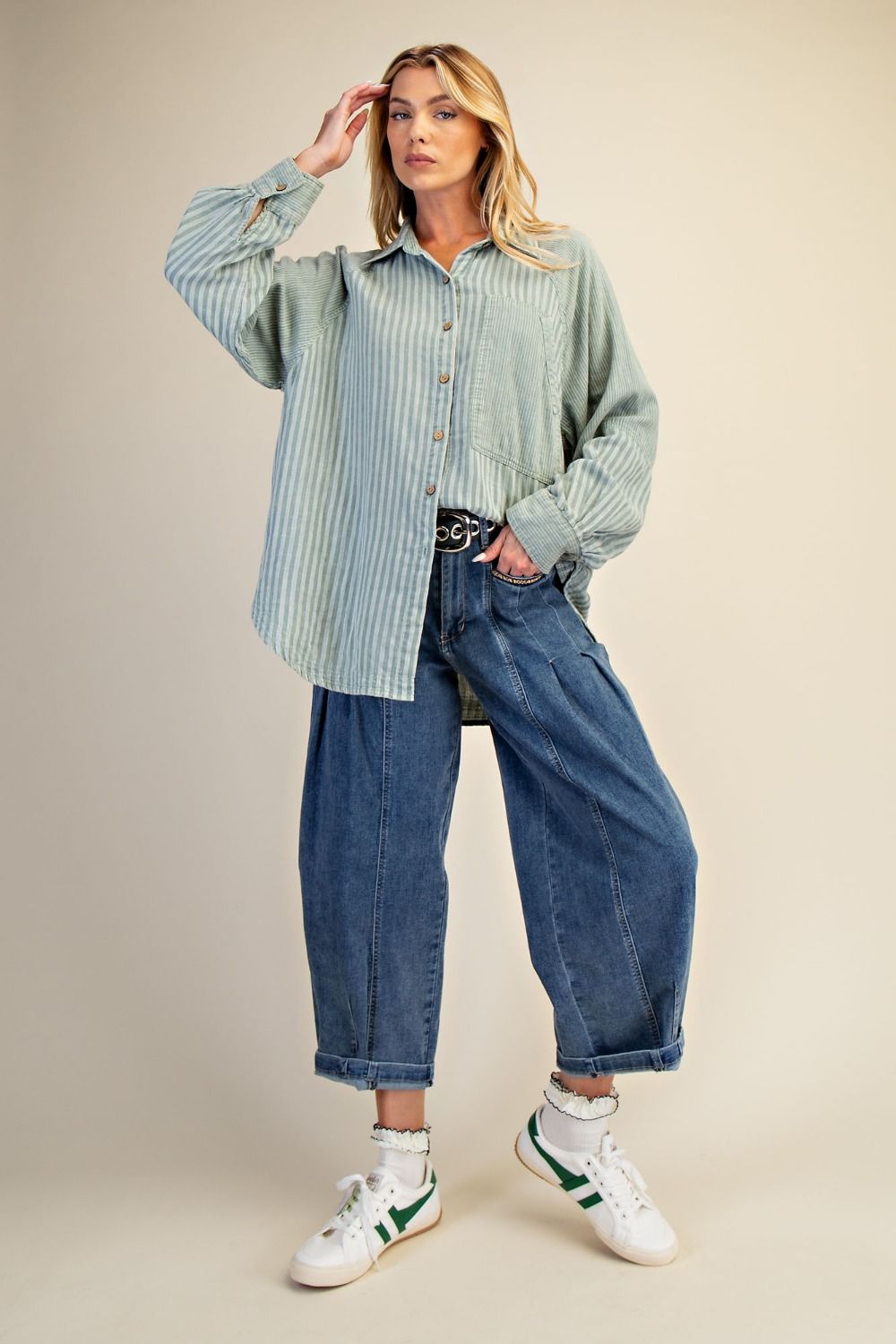BOHO  SAGE GAUZE STRIPES TOP