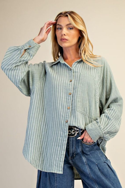 BOHO  SAGE GAUZE STRIPES TOP