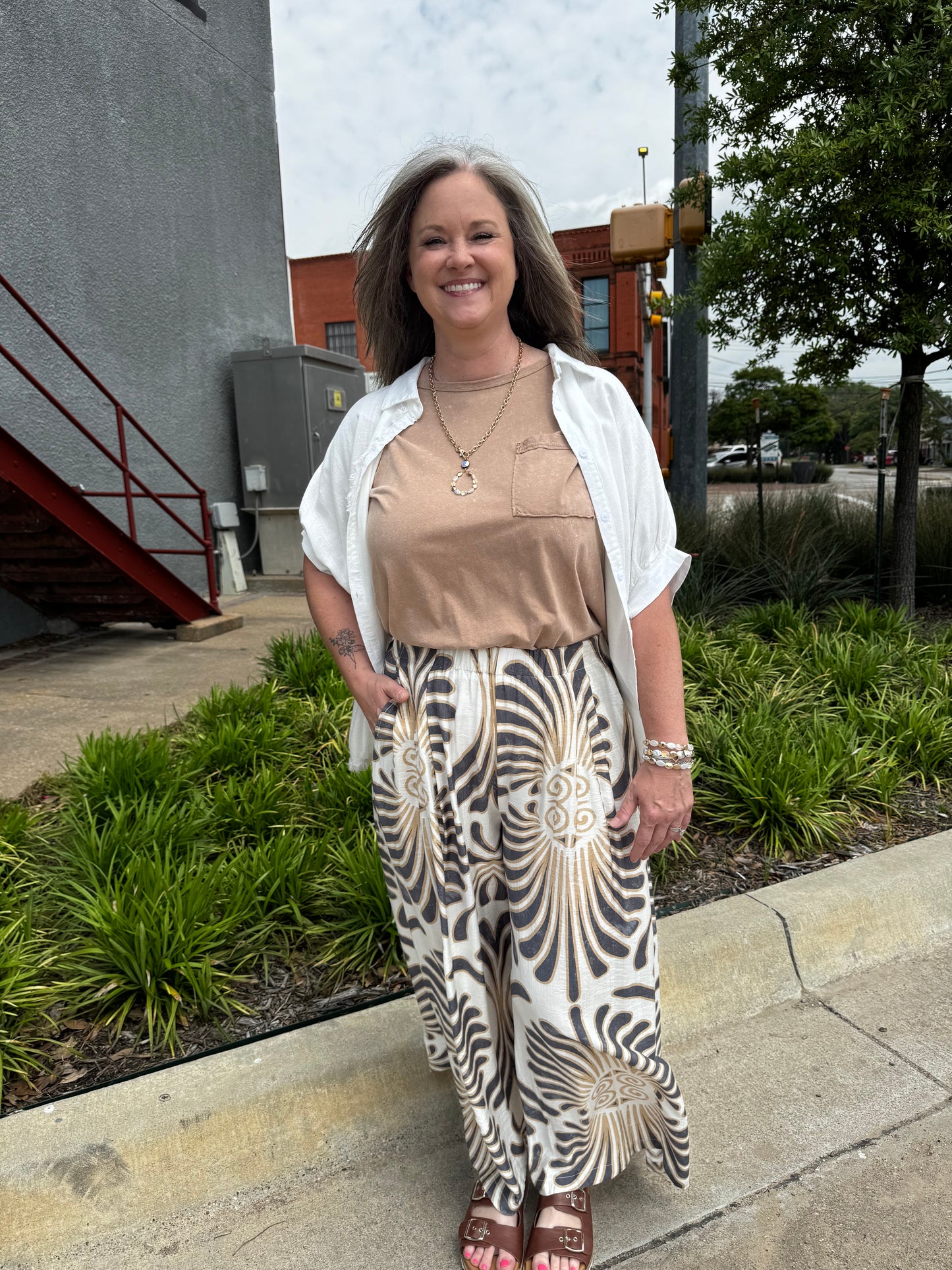Faith Feather Print Wide Leg Pants